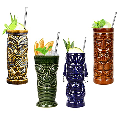 Cocktail Gläser, Tiki Mugs,Cocktailgläser, Tiki Bar Zubehör,Keramik-Cocktailtassen, Aus Keramik,400Ml – Keramik, Hawaii-Design,Partydekoration,Natural von Vinbcorw