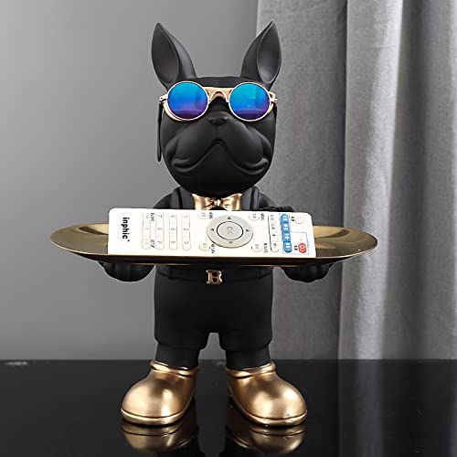 Vinbcorw Französische Bulldogge Figur- Cool Bulldog Statue Multifunktionale Desktop Dekoration Obstschale Geschenk Geeignet für Zuhause, Wohnzimmer, Büro,Schwarz,A von Vinbcorw