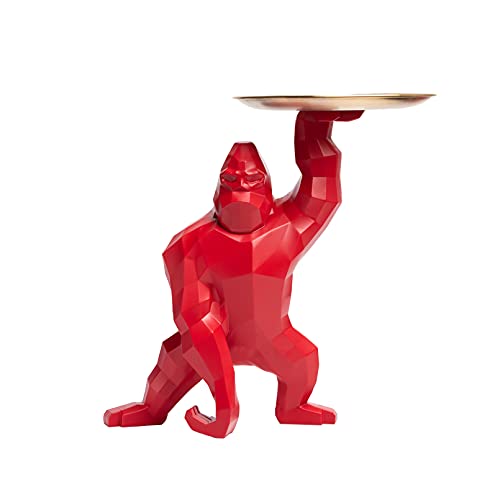 Vinbcorw Gorilla-Statue, King Kong-Statue, Statue Mit Edelstahltablett, Statue, Tischdekoration, Mode, Heimdekoration, Multifunktion, Büroaufbewahrung,Rot von Vinbcorw