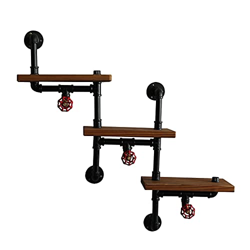 Vinbcorw Industrial Regal Wandregal Schwarz Industrial Style Aus Metall Holz Vintage Industrial Für Schlafzimmer, Wohnzimmer, Küche Und Flur,Schwarz von Vinbcorw