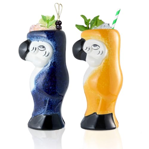 Vinbcorw Tiki-Tassen Set von 2/4- Großer Papagei Cocktail Tiki Brille Hawaiian Party süße exotische Cocktailgläser Hawaiianer Keramikbecher,A von Vinbcorw