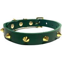 Grünes Leder Hundehalsband Mit Goldenen Spikes | Pflanzlich Gegerbtes Massive Messingbeschläge Hergestellt in Großbritannien Passende Leine von VincenzosCollars