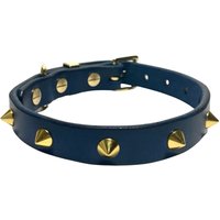 Hundehalsband Aus Blauem Leder Mit Goldenen Nieten | Handgefertigt in Großbritannien Pflanzlich Gegerbtes Solide Messingbeschläge Passende Leine von VincenzosCollars