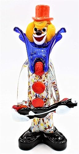 Clown aus Murano-Glas, Höhe 20 cm, hergestellt in Italien, F450, mit Gitarre von Vinciprova Le Gemme di Venezia