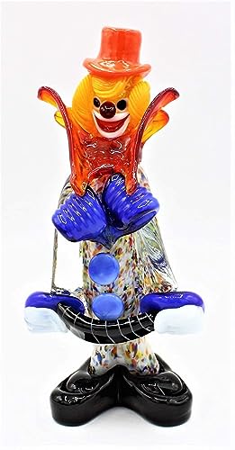 Clown aus Muranoglas, Höhe 20 cm, hergestellt in Italien, F450, mit Akkordeon. von Vinciprova Le Gemme di Venezia