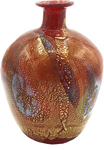 Flasche Kollektion Murano Glas Murrina Blatt Gold Made in Italy (rotes Herz, Ø 7 H 9 cm) von Vinciprova Le Gemme di Venezia