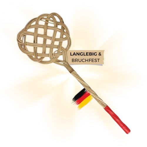 Vindal Teppichklopfer - langlebig, handgefertigt - Ausklopfer, Polsterklopfer - mit Handschutz- aus 3-fädigem Natur-Rattan - ideal für Teppiche, Fußmatten, Sitzbezüge von Vindal