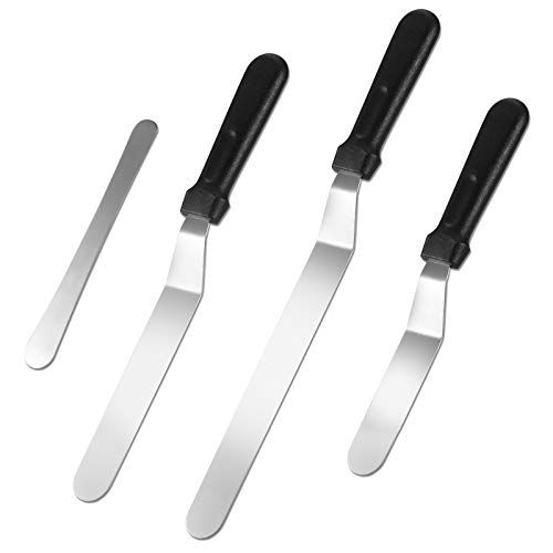 Vineco Spatule à crème 4-teiliges Pfannenwender, cremefarben, silberfarben, mit schwarzem Griff, Edelstahl, Silber von Vineco