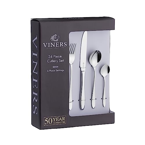 Viners Eden – Elegantes, hochglanzpoliertes Besteck, Geschenkbox mit 50 Jahren Garantie, Edelstahl, Silber, 24-teiliges Set von Viners