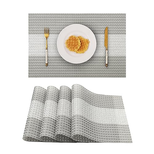 Vinjiasin Tischsets 4er Set für Esstisch Vinyl gewebte Platzsets waschbar hitzebeständig leicht zu reinigen stabile Küchentischmatten Indoor Outdoor (Silbergrau, Pailletten) von Vinjiasin