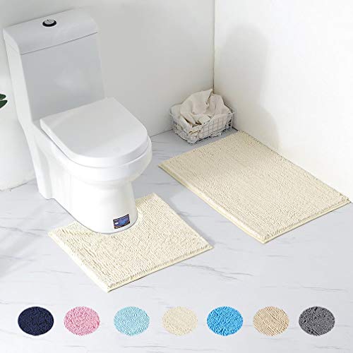 Vinnykud Chenille Badematten-Set 2-teilig Badezimmermatte rutschfest + U-förmiger Toilettenteppich Waschbare Badteppich Badvorleger für Badezimmer von Vinnykud