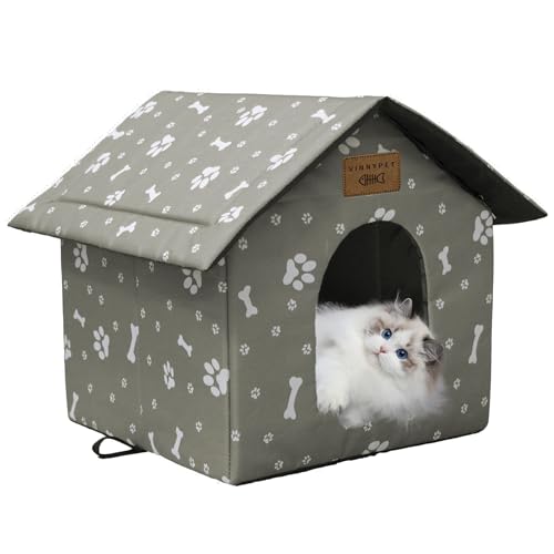 Vinnypet Katzenhaus Für Draußen Winterfest Wasserdicht Wetterfester Katzenhöhle Haustierhaus mit Katzenmatte Warm Hundehöhle Waschbar Hundehaus Tierheim Für Streuner Haustiere 35x30x35cm von Vinnypet