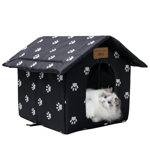 Vinnypet Katzenhaus Für Draußen Winterfest Wasserdicht Wetterfester Katzenhöhle Haustierhaus mit Katzenmatte Warm Hundehöhle Waschbar Hundehaus Tierheim Für Streuner Haustiere 40x35x40 von Vinnypet