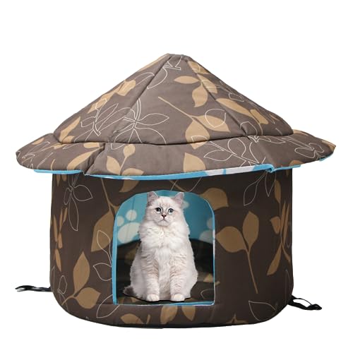 Vinnypet Katzenhaus Für Draußen Winterfest Wasserdicht Wetterfestes Und Warm Wetterfester Faltbare Pet Tierheim Für Katzen Mit Abnehmbarem Kissen 35x40cm (Braun) von Vinnypet