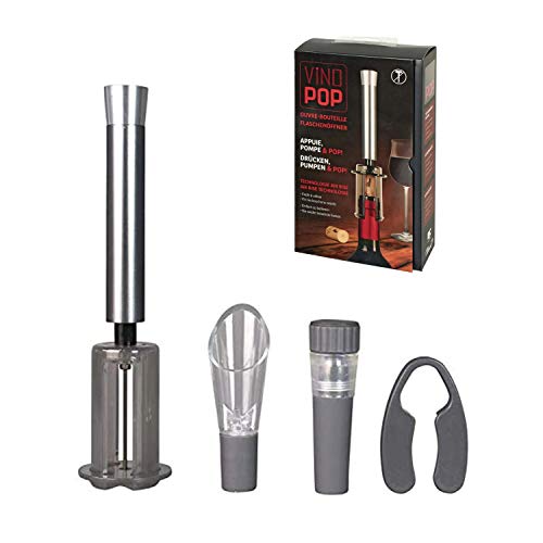 Flaschenöffner Vino Pop - Weinöffner Set mit Kapselschneider, Ausgießer, luftdichten Verschluss und Weinflaschenöffner - Weinflaschenöffner mit Air Rise Technologie - von Passat