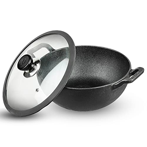 Vinod Legacy Kadai aus vorgebranntem Gusseisen, Wok, induktionsfreundlich, Schwarz, 22 cm, 2,4 l von Vinod