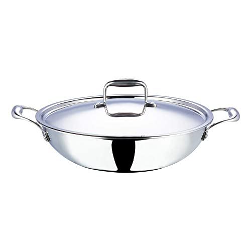 VINOD Platin-Bratpfanne/Wok aus Edelstahl mit Deckel, 32 cm, 5,2 l von Vinod