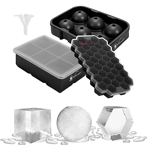 Vinsani 3er Pack Eiswürfelform mit abnehmbarem Deckel Leicht zu lösende Silikon Flexible Eiskugelform, Quadratischer Eiswürfelbereiter und Wabeneiswürfel LFGB Zertifiziert und BPA Frei Stapelbar von Vinsani