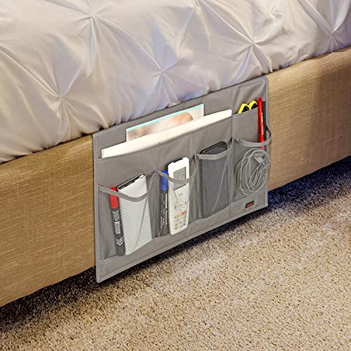 Vinsani Nachttisch Caddy Organizer Bett Tasche unter Couch Tisch Matratze Sofa Aufbewahrung für Bücher Zeitschriften Tablet Fernbedienung Telefon Kabel Brillen Halter - Grau von Vinsani