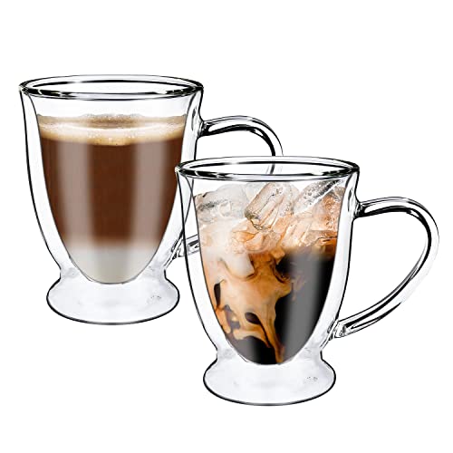 Vinsani VERRE Doppelwandige Kaffeegläser Teetasse Tasse 270 ml Set mit 2 hitzebeständigen und kältebeständigen ästhetischen klaren Borosilikatglas mit Griff für Cappuccino, Latte, Tee, Dessert, heiße Vinsani VERRE Doppelwandige Kaffeegläser Teetasse Tasse 270 ml Set mit 2 hitzebeständigen und kältebeständigen ästhetischen klaren Borosilikatglas mit Griff für Cappuccino, Latte, Tee, Dessert, heiße von Vinsani