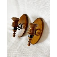 Holz Und Schmiedeeisen Wandleuchter Kerzenhalter, Vintage Kerzenleuchter, Braun/Schwarz Detaillierte Kerzenwanddekoration, Kerzenleuchter Holz Und Schmiedeeisen Wandleuchter Kerzenhalter, Vintage Kerzenleuchter, Braun/Schwarz Detaillierte Kerzenwanddekoration, Kerzenleuchter von VinsarStudios