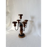 Vintage/Antike Holz Und Metall Kerzenhalter Kandelaber Großer Herzstück Großer Klobiger Urlaub Vintage/Antike Holz Und Metall Kerzenhalter Kandelaber Großer Herzstück Großer Klobiger Urlaub von VinsarStudios