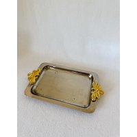 Vintage Silber Rechteck Minimale Platte Oder Tablett, Kosmetiktablett, Gewürztablett, Parfümtablett, Waschtischtablett, Minimaltablett von VinsarStudios