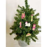 Vintage Weihnachtsbaumschmuck, Retro Ornamente, Rosa Und Grüne Teenager Weihnachten, Ornament Minifiguren-Set, Hobbylobby von VinsarStudios