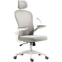 HOMCOM Bürosessel ergonomischer Schreibtischstuhl mit verstellbarer Kopfstütze & hochklappbaren Armen bis 120 kg in Grau   Aosom.de von Vinsetto