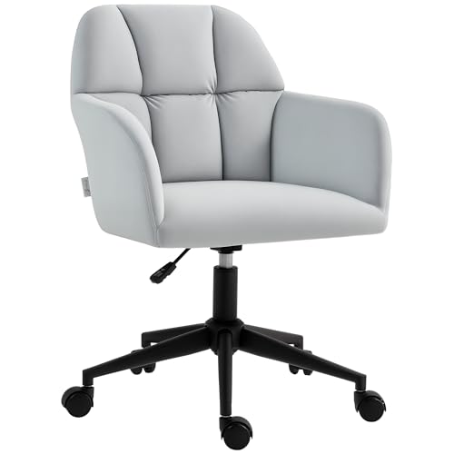 HOMCOM Bürostuhl, Höhenverstellbarer Schreibtischstuhl mit Samtoptik, Rückenlehne, Drehstuhl mit Armlehne für Home Office, Büro, Hellgrau von Vinsetto