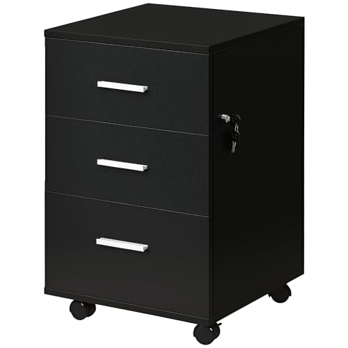 Vinsetto Büroschrank auf Rollen, 3 Schubladen, abschließbar, 40 x 40 x 61,5 cm, Schwarz von Vinsetto