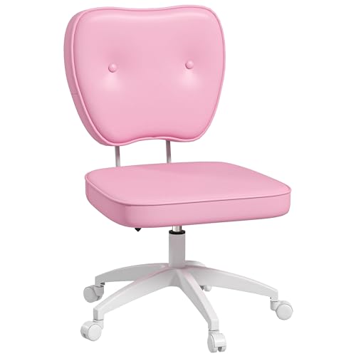 Vinsetto Bürostuhl, 82-92 cm Höhenverstellbarer Schreibtischstuhl mit Rollen, Drehbar Computerstuhl für Wohnzimmer, bis 120 kg Belastbar, Kunstleder, Rosa von Vinsetto