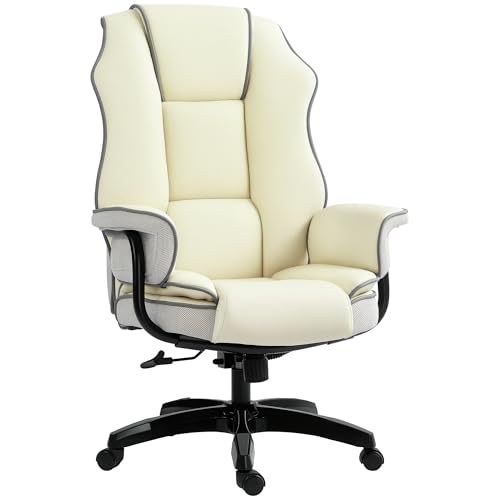Vinsetto Bürostuhl, Ergonomisch Schreibtischstuhl mit Liegefunktion, Drehfunktion, Höhenverstellbar Computerstuhl für Home-Office, Kunstleder, Creme von Vinsetto