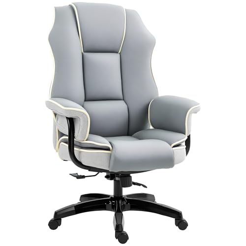 Vinsetto Bürostuhl, Ergonomisch Schreibtischstuhl mit Liegefunktion, Drehfunktion, Höhenverstellbar Computerstuhl für Home-Office, Kunstleder, Hellgrau von Vinsetto