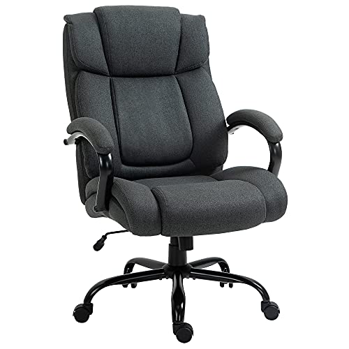 Vinsetto Bürostuhl, Ergonomischer Chefsessel, Gepolsterter Schreibtischstuhl mit Armlehne, Höhenverstellbarer Drehstuhl mit Wippfunktion, Leinenoptik, bis 220 kg belastbar, Dunkelgrau von Vinsetto
