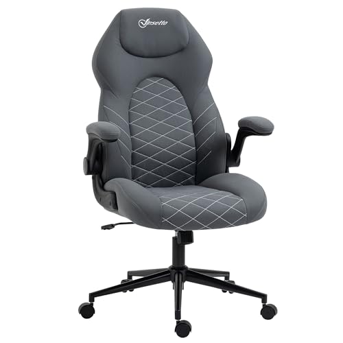 Vinsetto Bürostuhl, Ergonomischer Schreibtischstuhl, Computerstuhl mit Wippfunktion, Verstellbaren Armlehnen, Drehstuhl mit Weichem Kissen, Mikrofasertuch, Dunkelgrau von Vinsetto