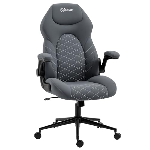 Vinsetto Bürostuhl, Ergonomischer Schreibtischstuhl, Computerstuhl mit Wippfunktion, Verstellbaren Armlehnen, Drehstuhl mit Weichem Kissen, Mikrofasertuch, Dunkelgrau von Vinsetto