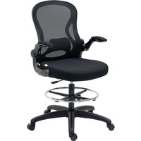 Vinsetto Bürostuhl, Ergonomischer Zeichenstuhl mit verstellbarem Fußring, Drehstuhl, 102-122 cm Höhenverstellbarer Arbeitsstuhl mit Rollen und Lendenwirbelstütze, Schwarz   Aosom von Vinsetto