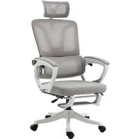 Vinsetto Bürostuhl, ergonomischer Stuhl, drehbar, höhenverstellbar, neigbare Rückenlehne, einstellbare Fußstütze und Kopfstütze, Lendenwirbelstütze, Netzstoff, Schwarz und Grau   Aosom von Vinsetto