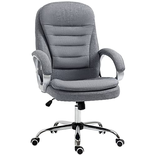 Vinsetto Bürostuhl Arbeitsstuhl Schreibtischstuhl Drehstuhl 360° Ergonomisch Wippfunktion Höhenverstellbar Grau Leinen 64 x 75 x 111-121 cm von Vinsetto