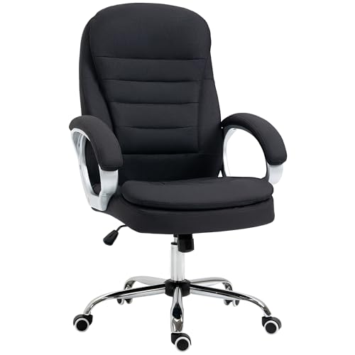 Vinsetto Bürostuhl Arbeitsstuhl Schreibtischstuhl Drehstuhl 360° Ergonomisch Wippfunktion Höhenverstellbar Schwarz Leinen 64 x 75 x 111-121 cm von Vinsetto