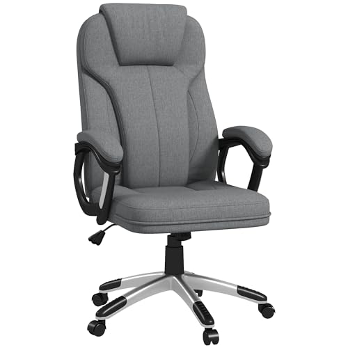 Vinsetto Bürostuhl Computerstuhl Drehstuhl höhenverstellbar Wippfunktion mit Kopfstütze und gepolsterte Armlehnen Ergonomisch Grau Leinen 66 x 75 x 110–120 cm von Vinsetto