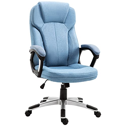 Vinsetto Bürostuhl Computerstuhl Drehstuhl höhenverstellbar Wippfunktion mit Kopfstütze und gepolsterte Armlehnen Ergonomisch Hellblau Leinen 66 x 75 x 110–120 cm von Vinsetto