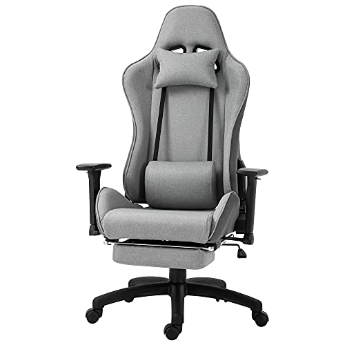 Vinsetto Bürostuhl Computerstuhl Drehstuhl mit abnehmbarem Kopf- und Lendenkissen Wippenfunktion ergonomischer Schreibtischstuhl drehbar höhenverstellbar mit Fußstütze PP Grau 73x57x127-135 cm von Vinsetto