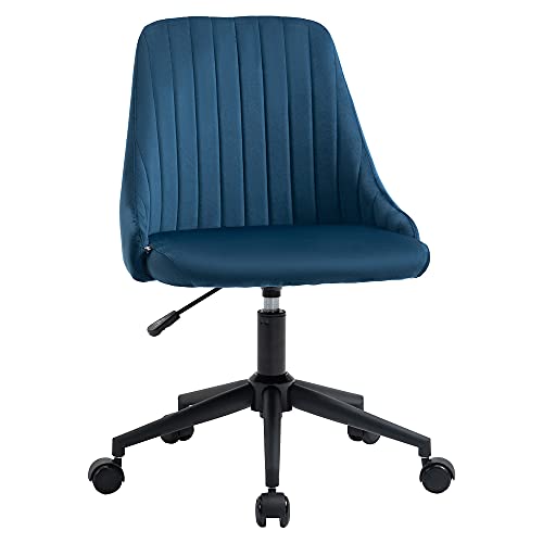 Vinsetto Bürostuhl Drehstuhl Schreibtischstuhl Ergonomisches Liniendesign höhenverstellbar 360° drehbar Schaumstoff Samtartiges Polyester Blau 50 x 58 x 77-87 cm von Vinsetto