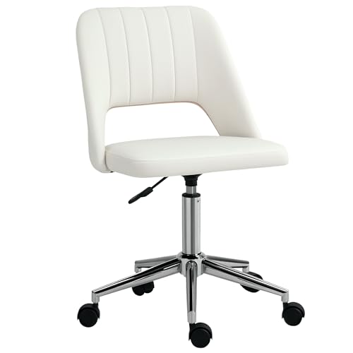 Vinsetto Schreibtischstuhl, Höhenverstellbar Homeoffice Stuhl ohne Armlehne, drehbar Bürostuhl mit Samtoptik, Ergonomisch Schminkstuhl für Schlafzimmer, Arbeitszimmer, Cremeweiß von Vinsetto