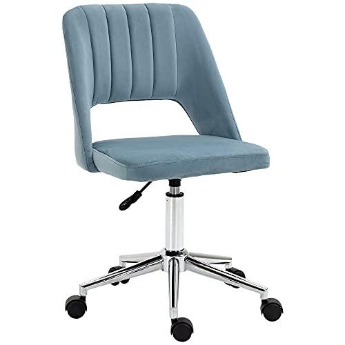 Vinsetto Schreibtischstuhl, Höhenverstellbar Homeoffice Stuhl ohne Armlehne, drehbar Bürostuhl mit Samtoptik, Ergonomisch Schminkstuhl für Schlafzimmer, Arbeitszimmer, Blau von Vinsetto
