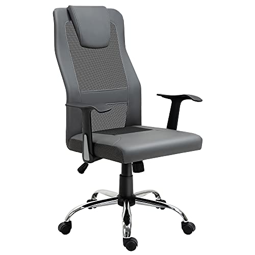 Vinsetto Bürostuhl Drehstuhl höhenverstellbar Chefsessel Schreibtischstuhl ergonomisch Kunstleder Grau 66 x 73 x 108-118 cm von Vinsetto