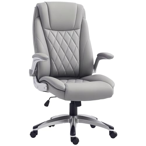 Vinsetto Bürostuhl Ergonomischer Drehstuhl Computerstuhl mit Wippfunktion höhenverstellbar mit Kopfstütze und gepolsterte Armlehnen Kunstleder Grau 70 x 71 x 113–121 cm von Vinsetto