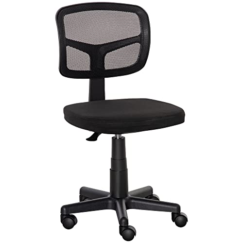 Vinsetto Bürostuhl Ergonomischer Schreibtischstuhl, Höhenverstellbarer Drehstuhl, Platzsparend Gepolstert Computerstuhl für Arbeitszimmer, Büro, Schwarz von Vinsetto